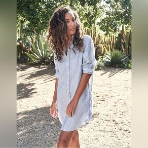 Frank & Eileen Mary Classic Linen Striped Button Up Shirtdress